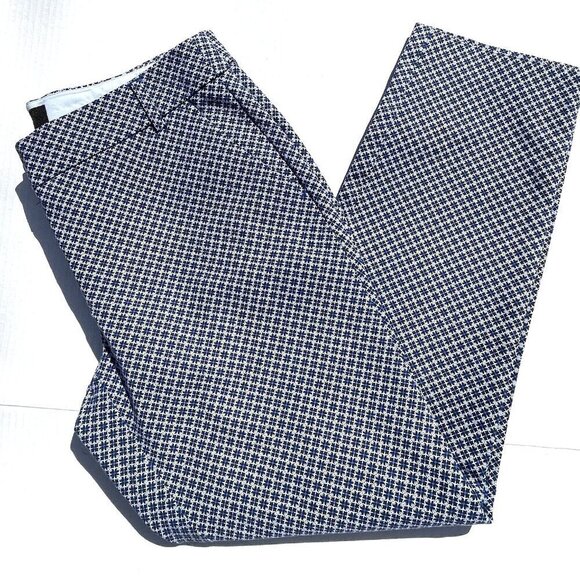 Cynthia Rowley Blue/White Geometric Print  Stretchy Crop Ankle Pants Preppy-8 - Picture 3 of 7